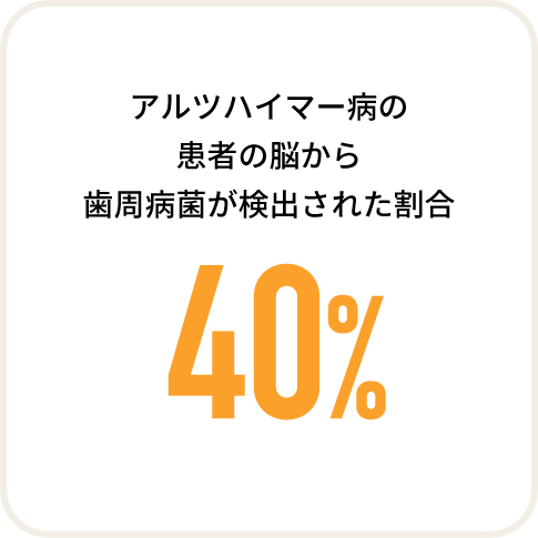 アルツハイマー病の患者の脳から歯周病菌が検出された割合 40%